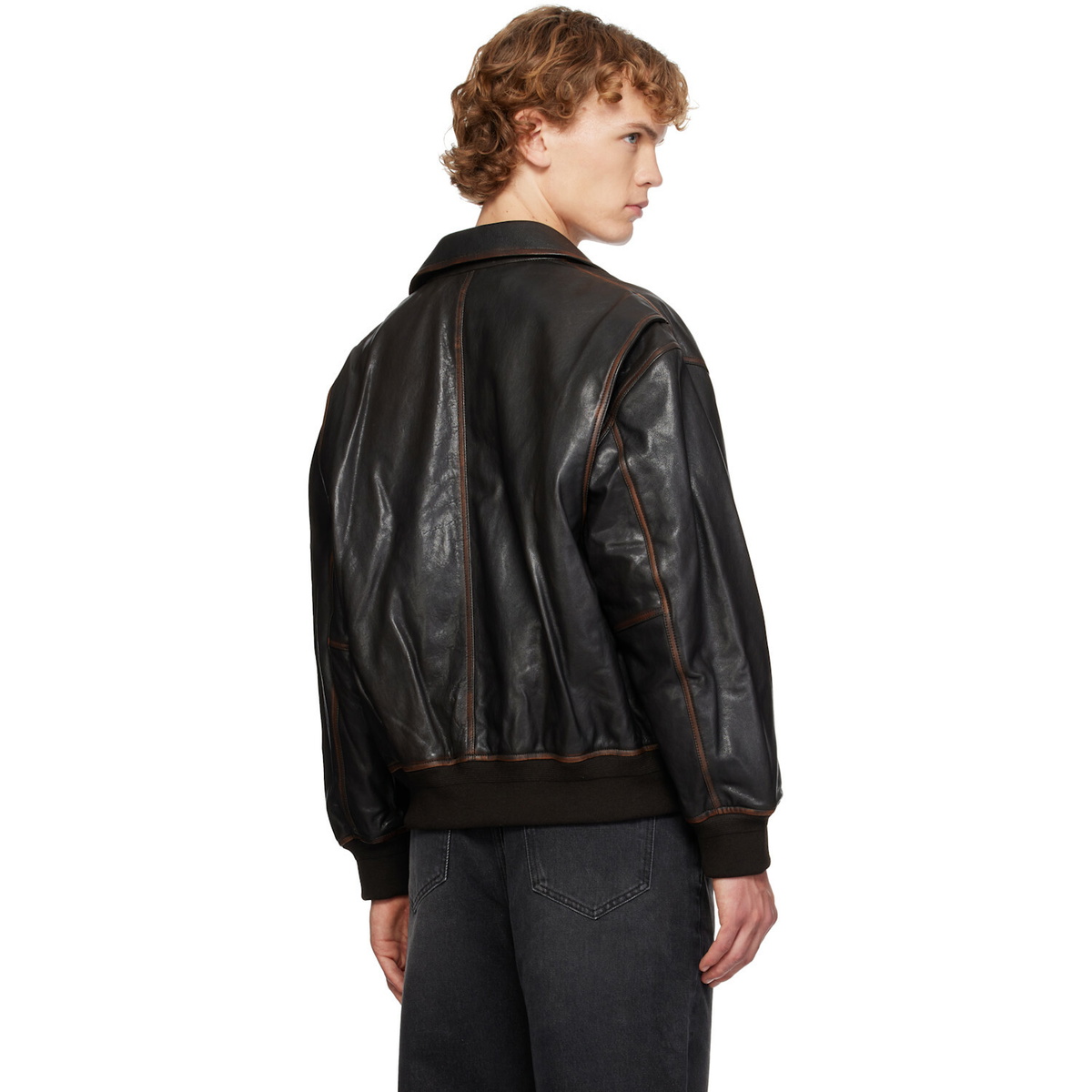 Dunst Brown Stand Collared Leather Jacket
