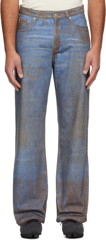 Photo: CAMPERLAB Blue & Brown Paint Print Jeans