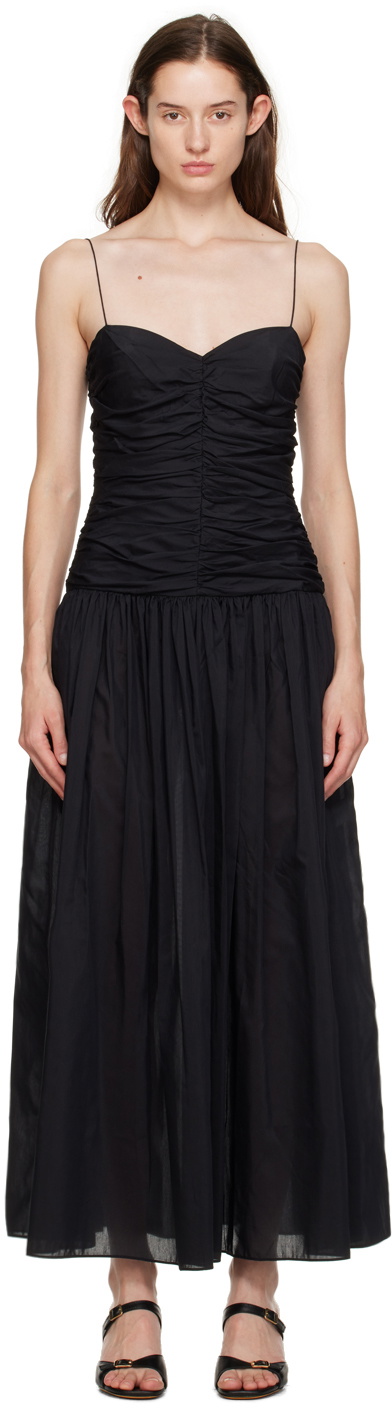 Matteau Black Gathered Midi Dress