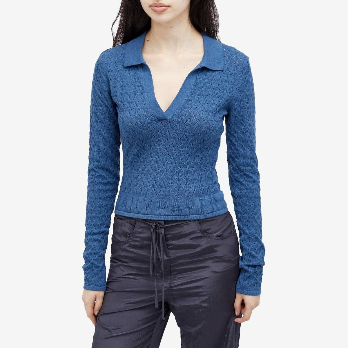 Daily Paper Women's Ada Knit Polo Top in Vintage Indigo