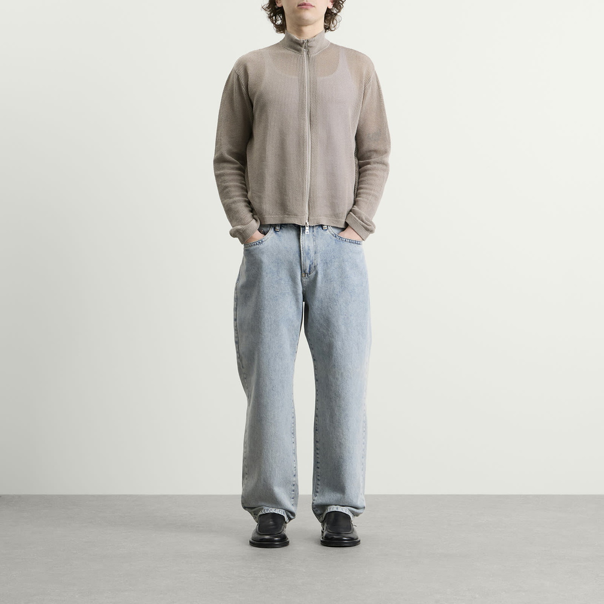 MKI Men's Linen Loose Knit Track Jacket in Taupe
