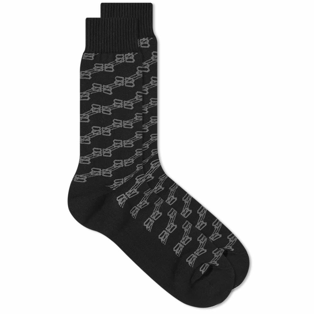 Balenciaga Men's BB Monogram Logo Sock in Black/Grey Balenciaga