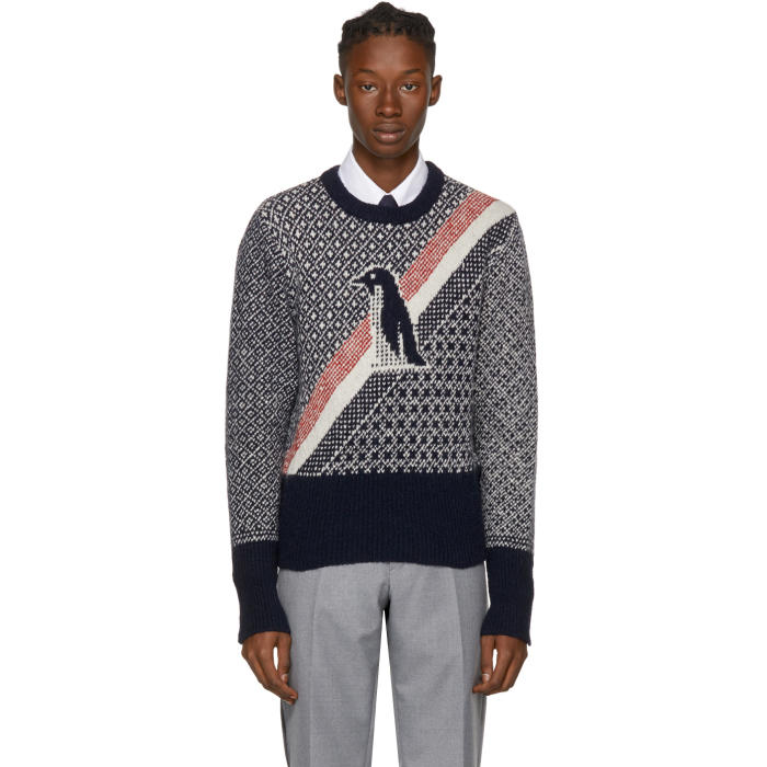 Photo: Thom Browne Navy Fairisle Penguin Icon Crewneck Pullover