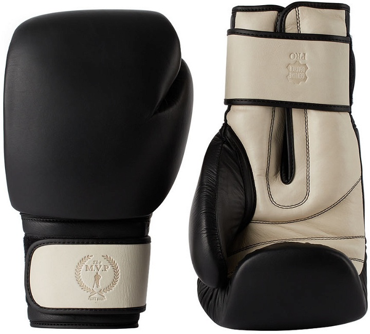 Photo: Modest Vintage Player Black & Off-White Pro Leather Boxing Gloves