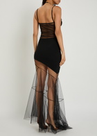 Nensi Dojaka Asymmetric Panelled Mesh Maxi Dress Black