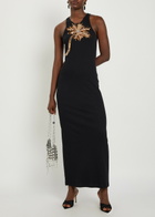 Rabanne Embellished Ribbed Stretch-cotton Midi Dress Black