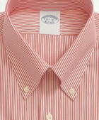 Brooks Brothers Men's Stretch Supima Cotton Non-Iron Pinpoint Oxford Button-Down Collar, Candy Stripe Dress Shirt | Red