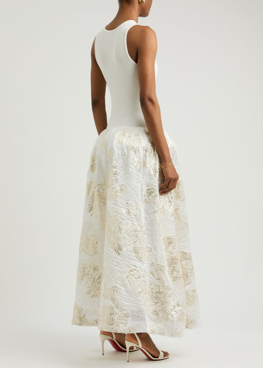 Sister Jane Sophia Ribbed-knit and Cloqué Maxi Dress Cream
