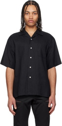FUMITO GANRYU Black Side Vents Op Collar Linen Shirt