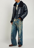 Acne Studios Shearling Leather Jacket Navy
