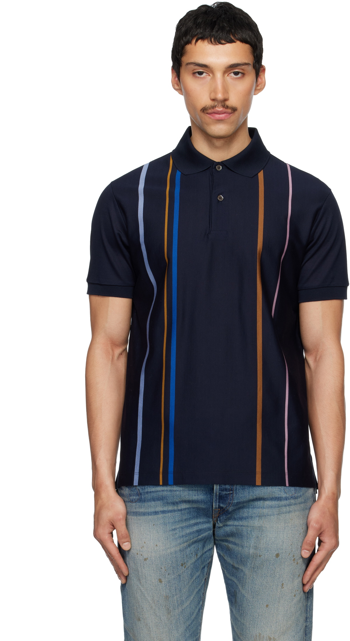 Paul Smith Navy Stripe Cotton Polo