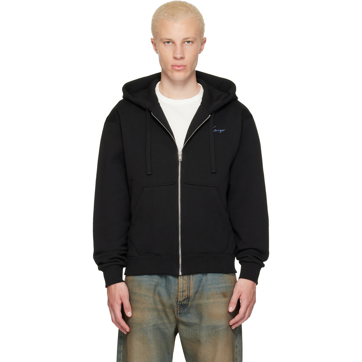 Kenzo Black Kenzo Paris 'KENZO Signature' Embroidered Zip Hoodie