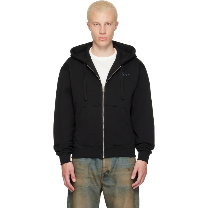 Photo: Kenzo Black Kenzo Paris 'KENZO Signature' Embroidered Zip Hoodie