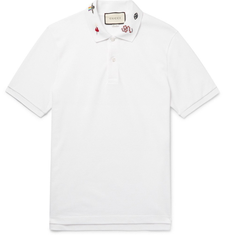 Photo: Gucci - Embroidered Stretch-Cotton Piqué Polo Shirt - Men - White