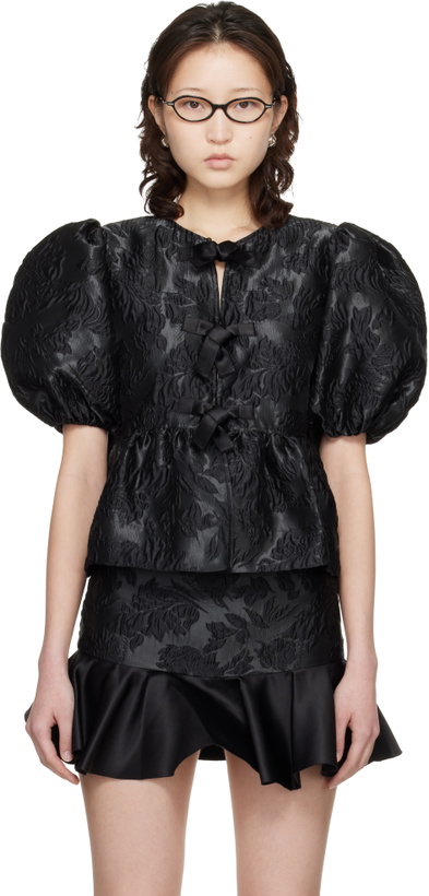 Photo: GANNI Black Satin Peplum Tie Blouse