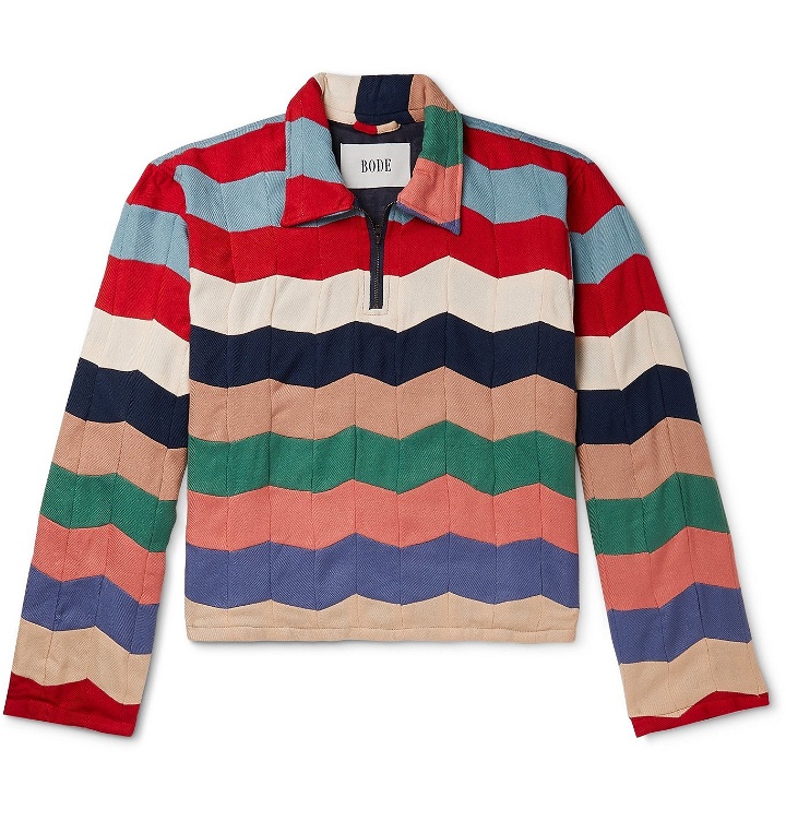 Photo: BODE - Striped Quilted Twill Half-Zip Polo Shirt - Multi