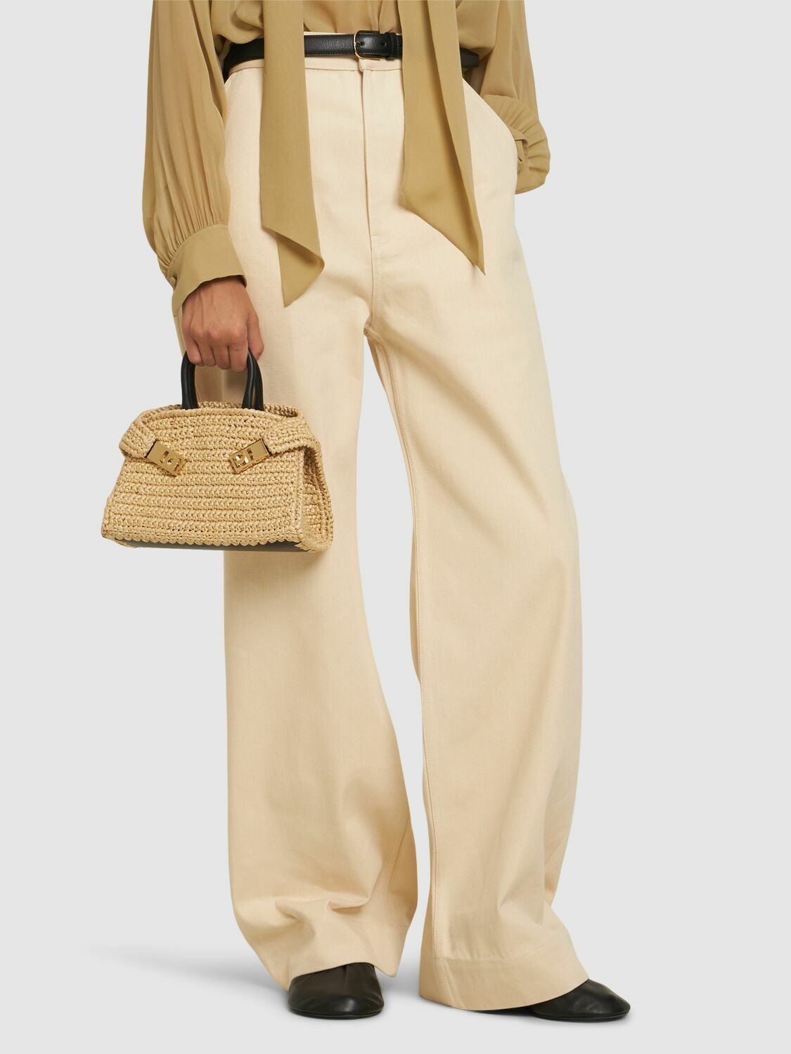 FERRAGAMO Mini Hug Raffia Effect Top Handle Bag Salvatore