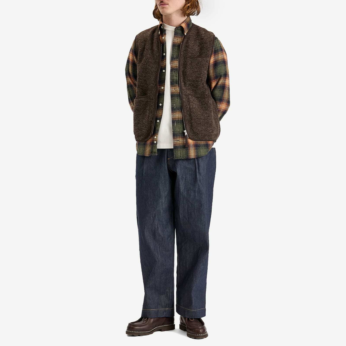 Universal Works Men's Wool Fleece Zip Gilet - Presented by END. in Brown