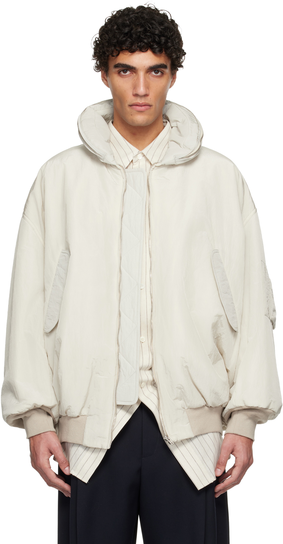 Hed Mayner Off-White Crinkled Bomber Jacket Hed Mayner