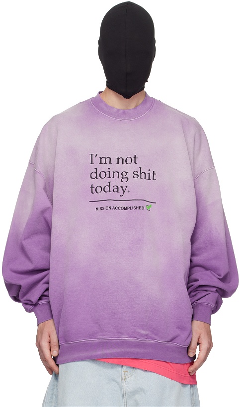 Photo: VETEMENTS Purple 'I'm Not Doing Shit Today' Sweatshirt