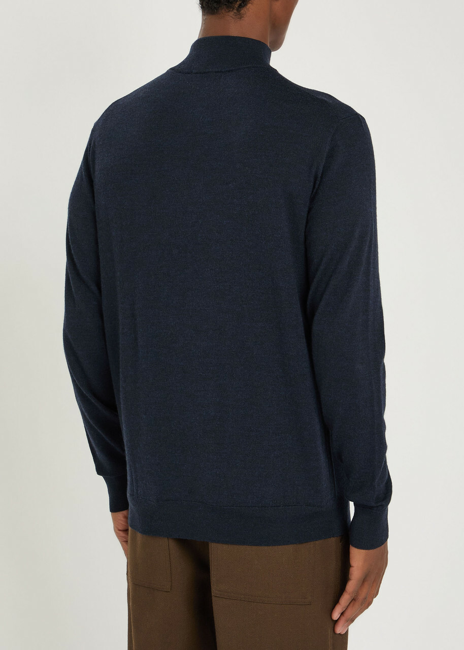 Les Deux Greyson Half-zip Merino Wool Jumper Navy