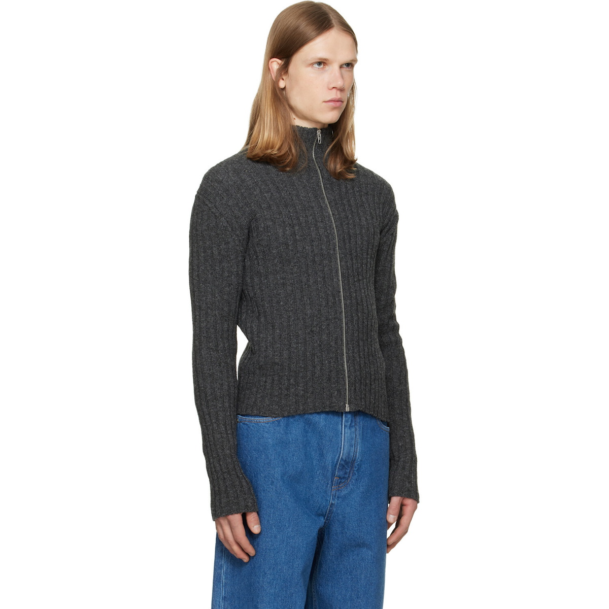 Jil Sander Gray Zip Up Cardigan