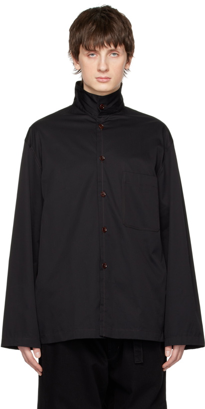 Photo: LEMAIRE Black Stand Collar Shirt