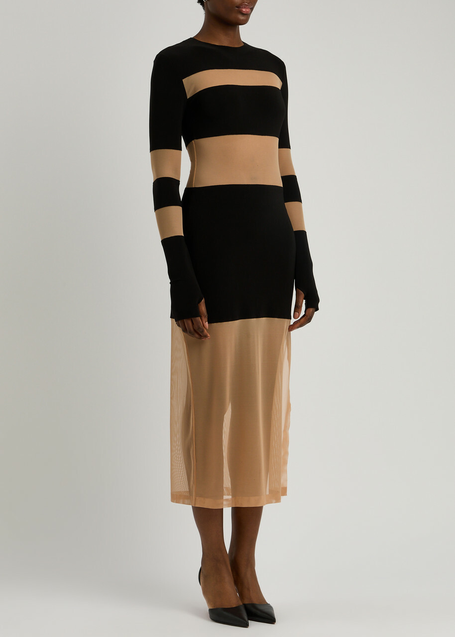 Norma Kamali Tulle and Stretch-jersey Midi Dress Black