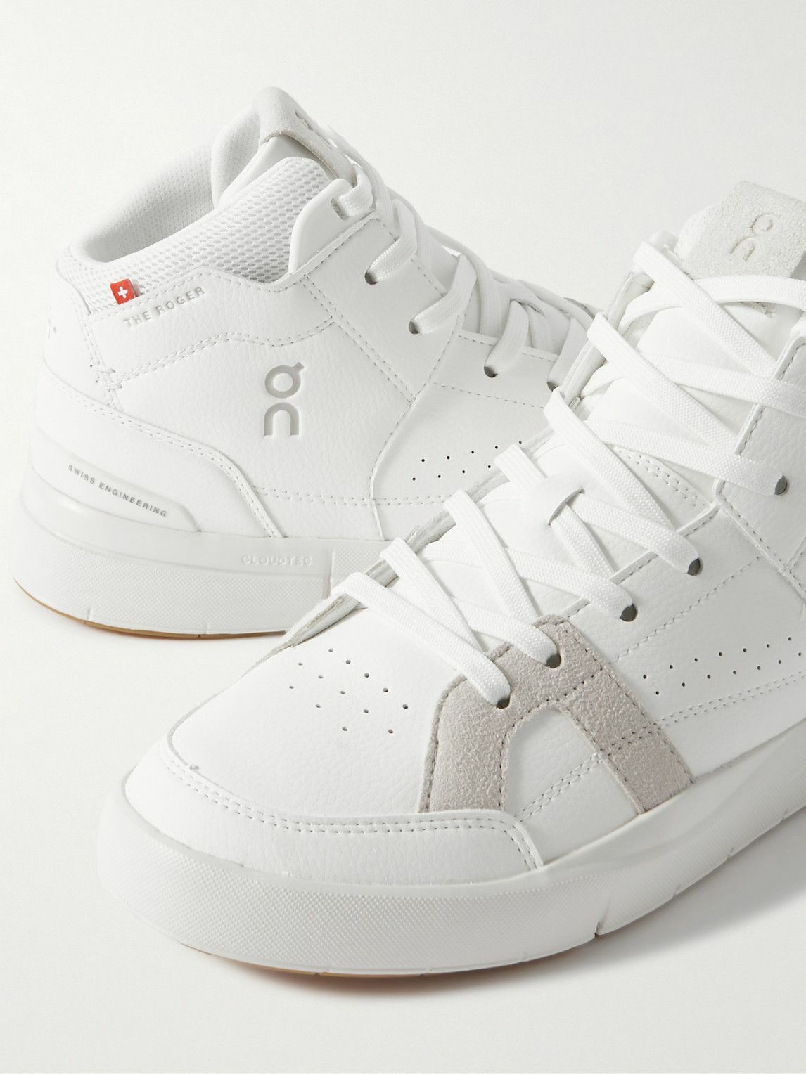ON - Roger Federer The Roger Clubhouse Mid Faux Leather, Mesh and Faux Suede Sneakers - White
