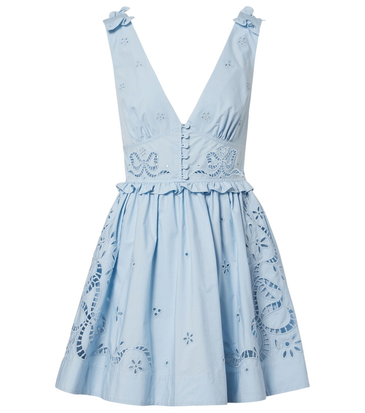 Photo: Self-Portrait Broderie anglaise cotton-blend minidress