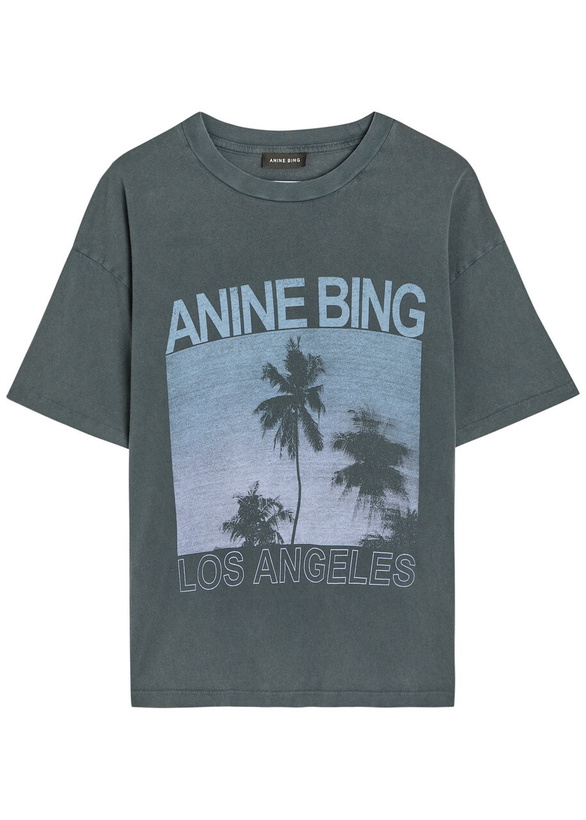 Photo: Anine Bing Palms Printed Cotton T-shirt Grey