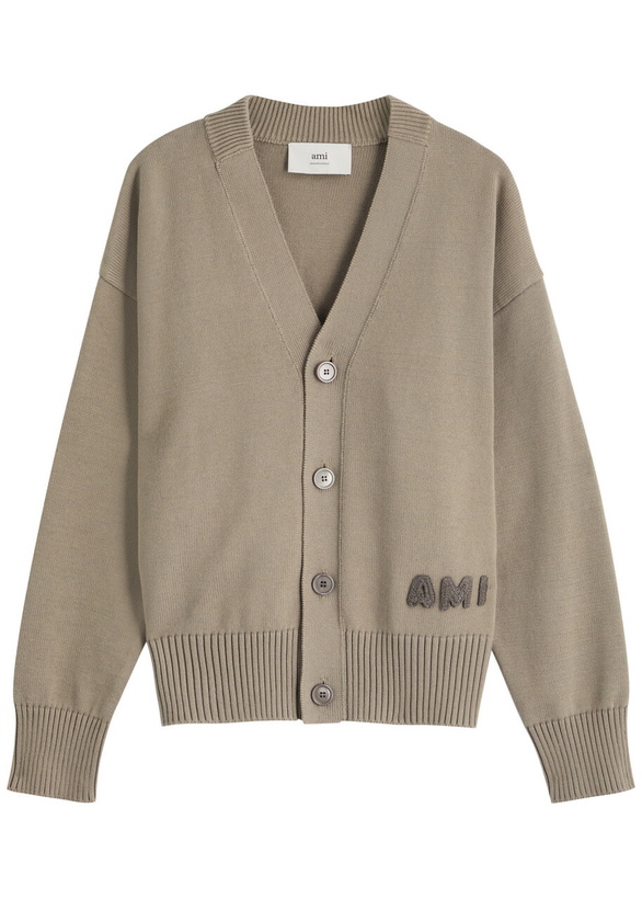 Photo: Ami Paris Logo-embroidered Cotton-blend Cardigan Brown