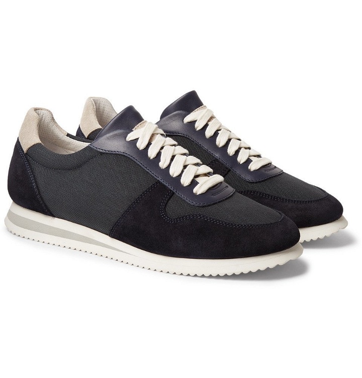 Photo: Brunello Cucinelli - Nubuck and Leather-Trimmed Canvas Sneakers - Men - Navy