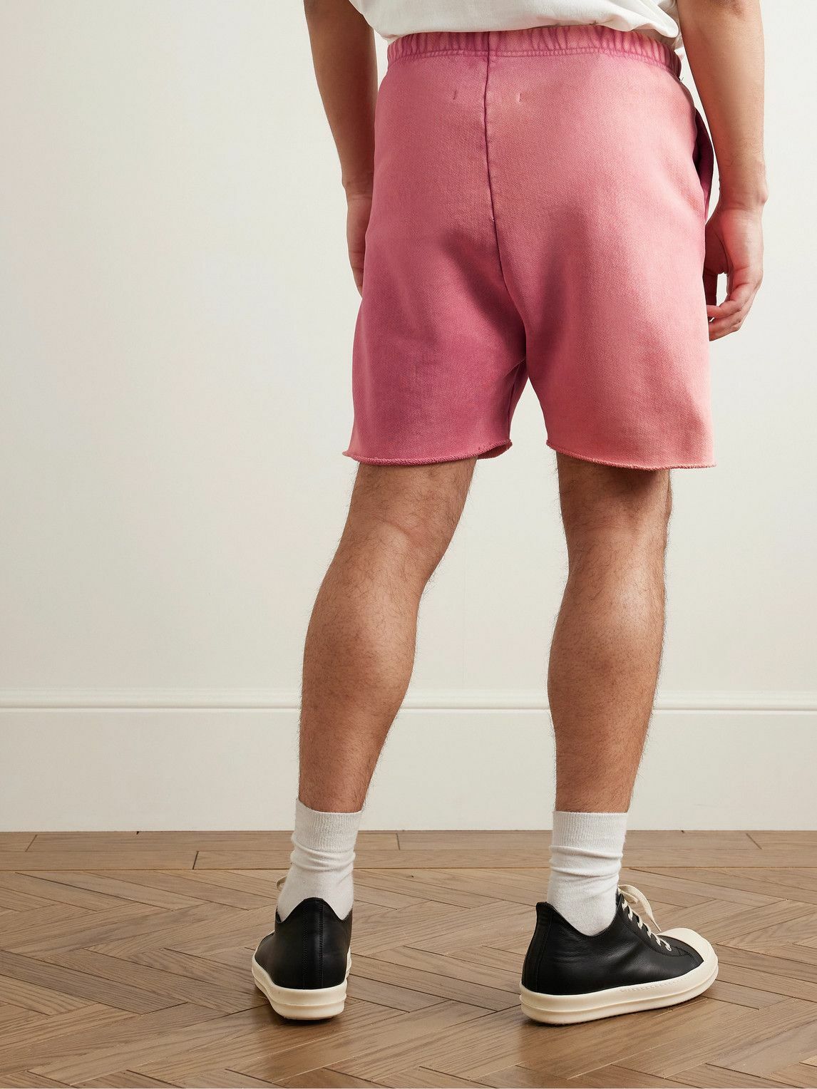 RRR123 - Gymbag Frayed Logo-Print Embroidered Cotton-Jersey Shorts - Pink
