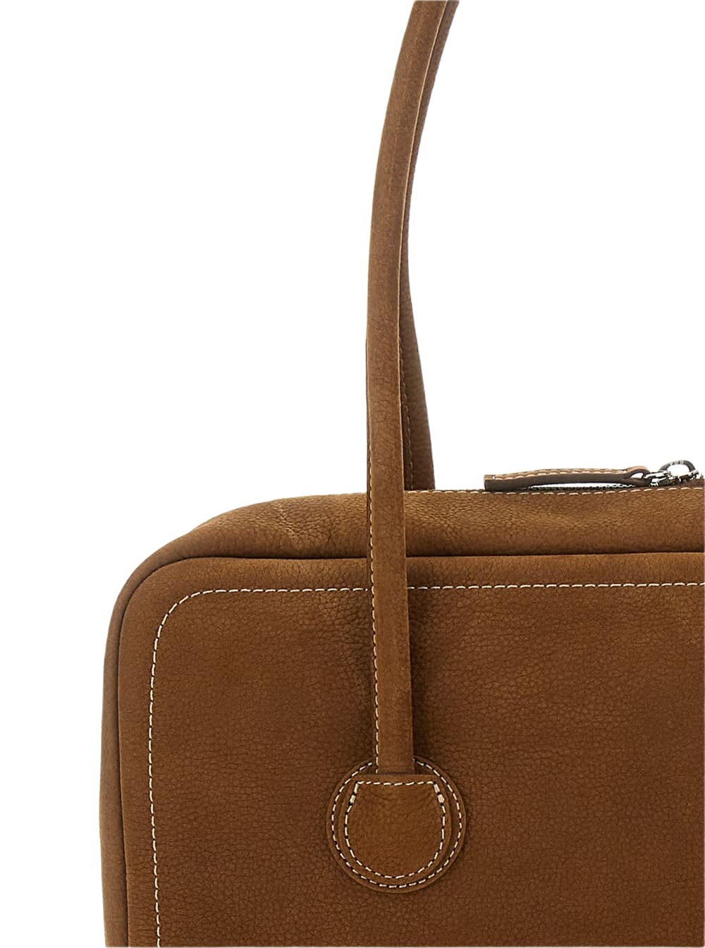 Marge Sherwood boston Beige Shoulder Bag With Embossed Logo Lettering On The Front In Leather Woman