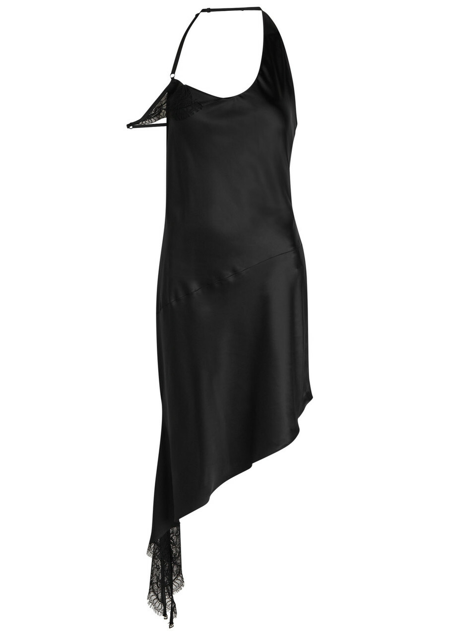 Courrèges Lace-embellished Satin Midi Dress Black