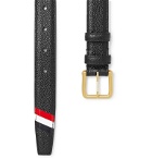 Thom Browne - 2.6cm Black Grosgrain-Trimmed Pebble-Grain Leather Belt - Black