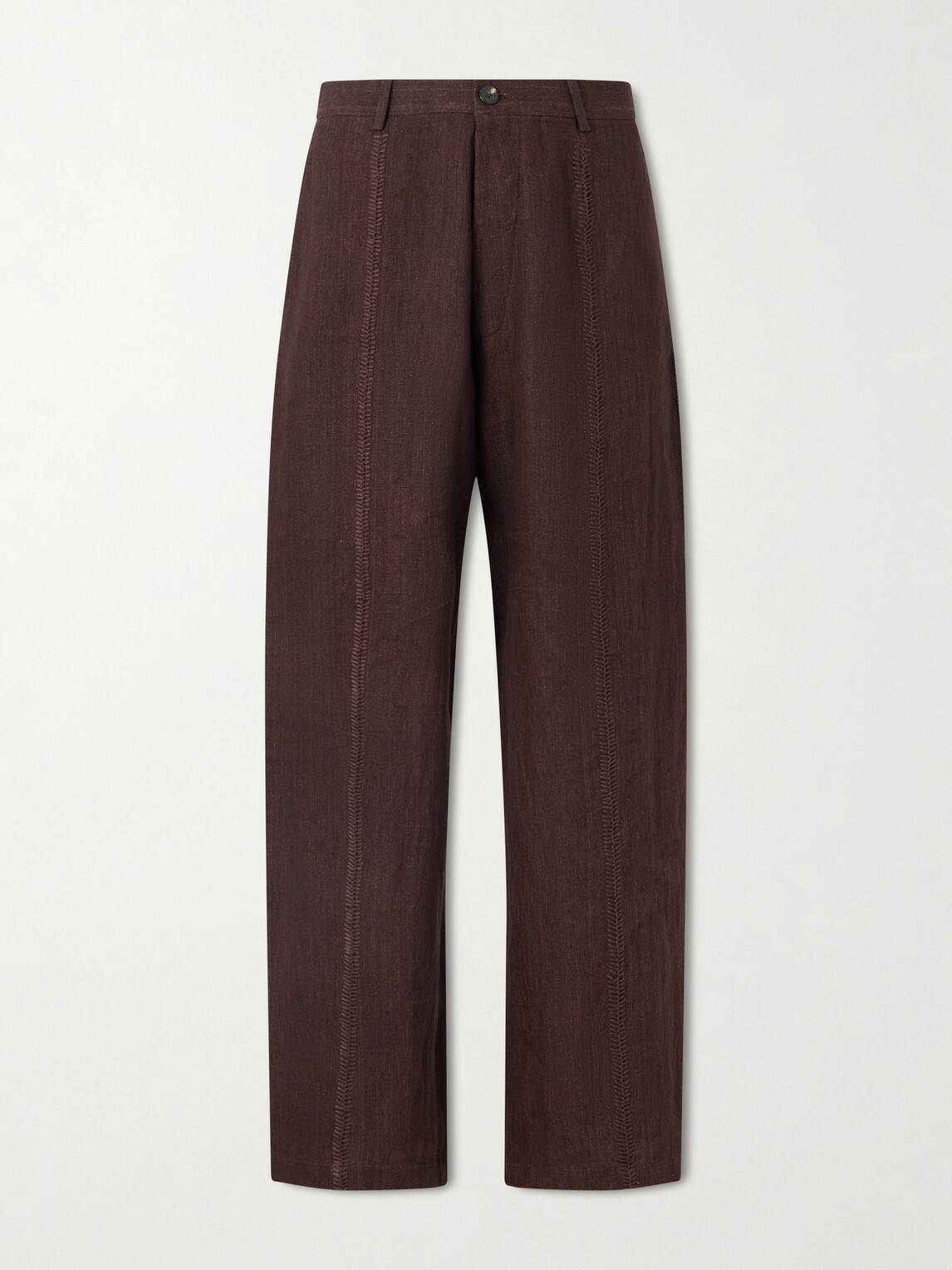 Kartik Research - Rabari Embroidered Straight-Leg Linen Suit Trousers - Brown