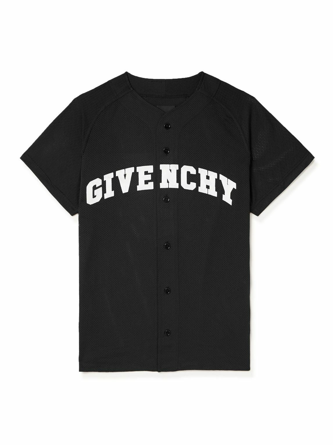 Photo: Givenchy - Oversized Logo-Appliquéd Mesh Baseball Shirt - Black