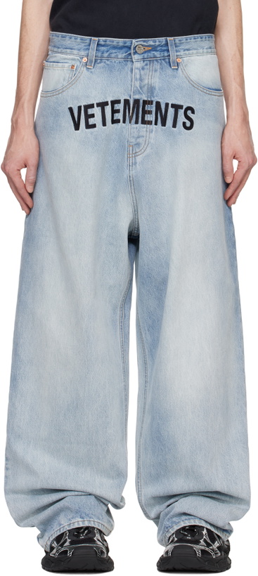 Photo: VETEMENTS Blue Embroidered Logo Baggy Jeans