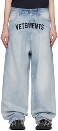 VETEMENTS Blue Embroidered Logo Baggy Jeans