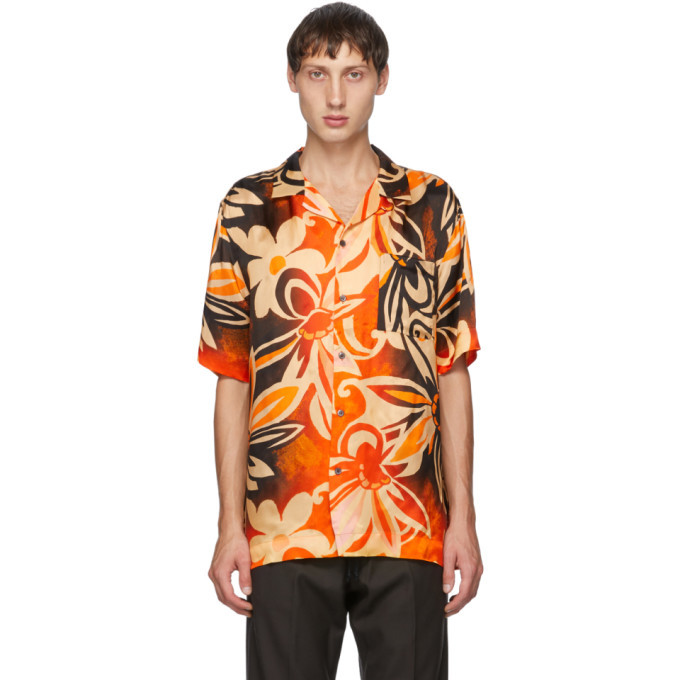 Photo: Dries Van Noten Black and Orange Camp Short Sleeve Shirt