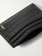 SAINT LAURENT - Logo-Embellished Croc-Effect Patent-Leather Cardholder