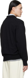 ssstein Black Organic Cotton Knit Skipper LS Polo