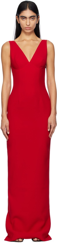 Photo: Mônot Red Plunging V-Neck Maxi Dress