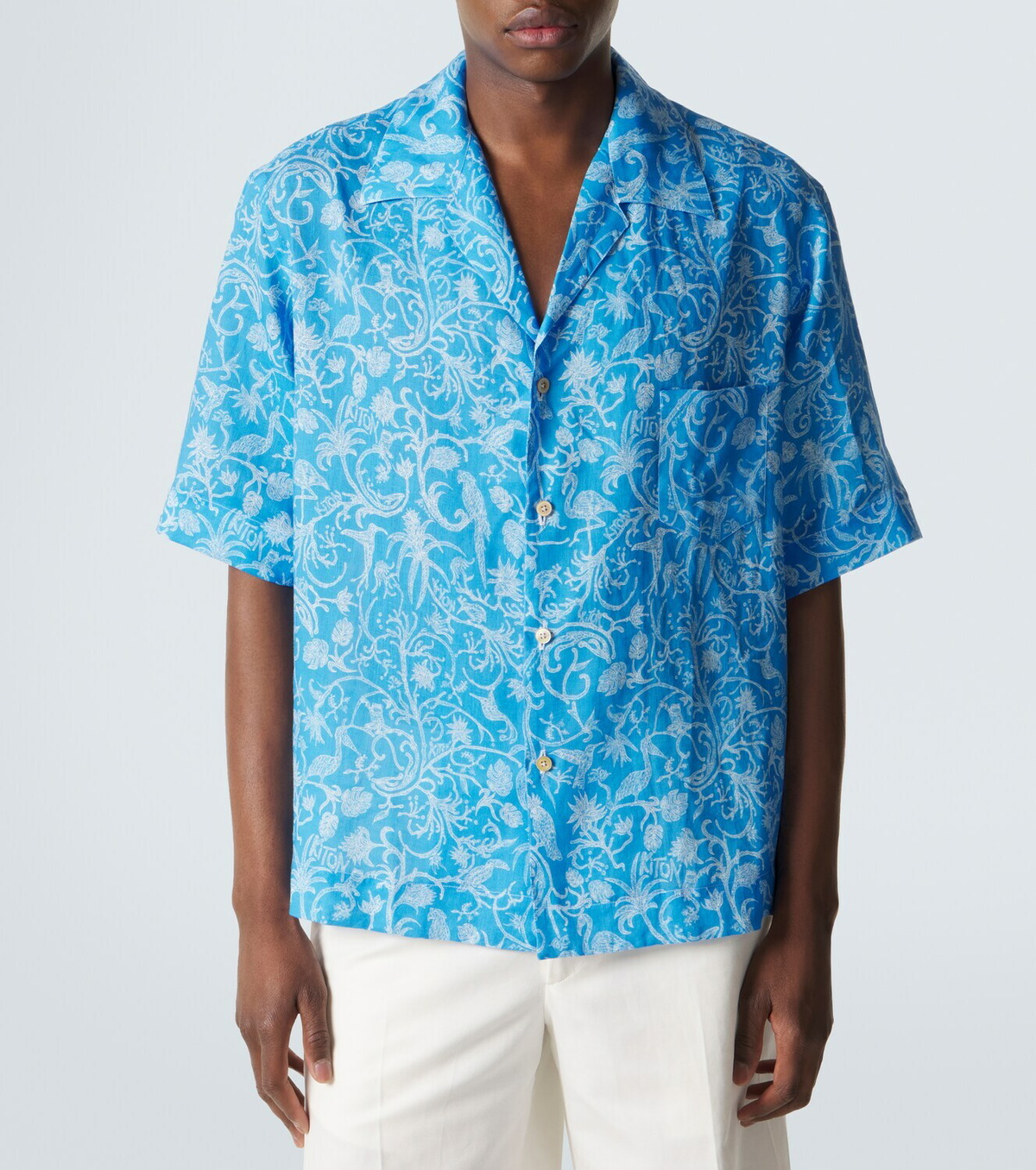 Kiton Printed linen bowling shirt