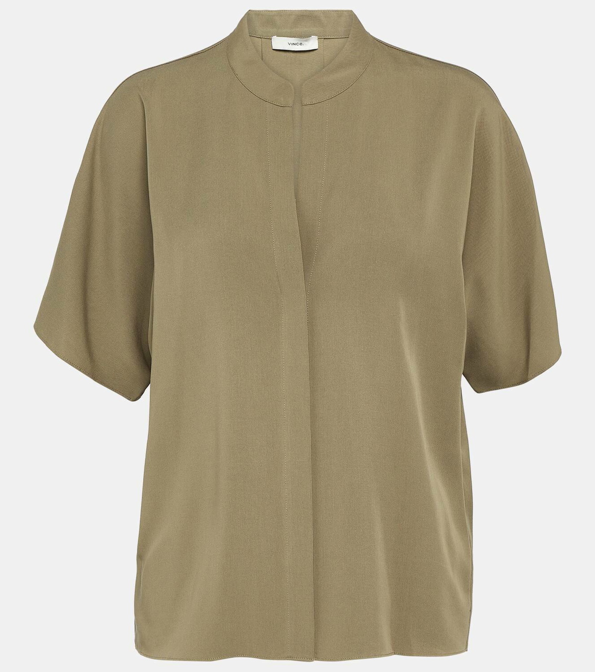 VINCE SATIN TRIM WOOL T-SHIRT