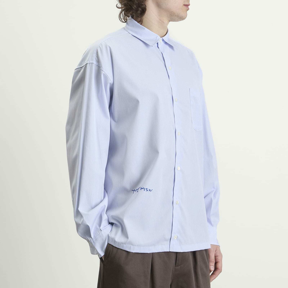 TTT MSW Men's Regular Collar Shirt in White Stripe