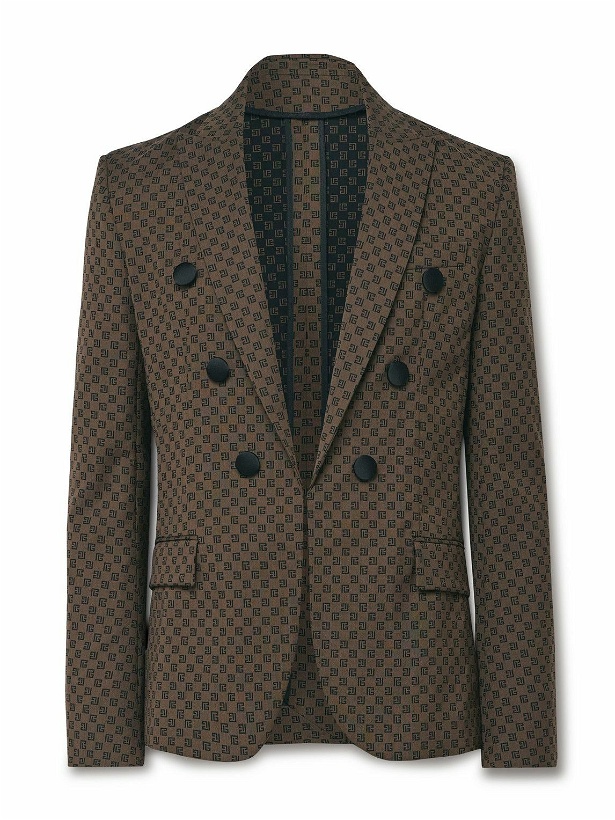 Photo: Balmain - Slim-Fit Button-Embellished Monogrammed Wool-Blend Blazer - Brown