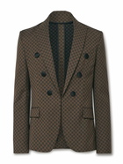 Balmain - Slim-Fit Button-Embellished Monogrammed Wool-Blend Blazer - Brown